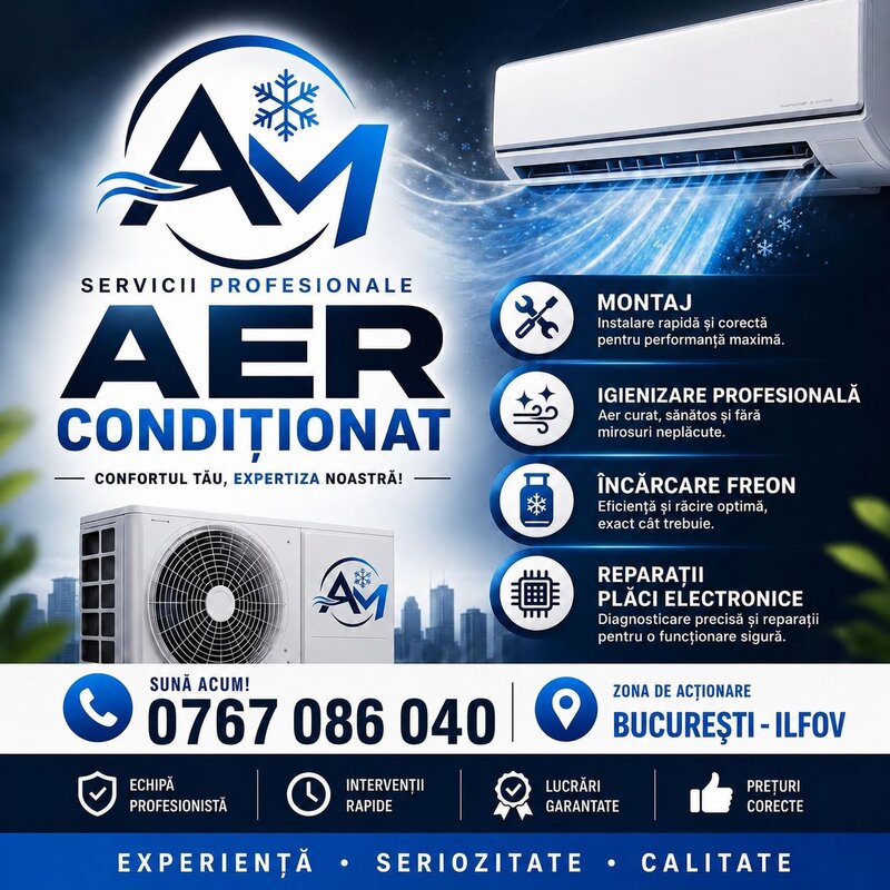 Montaj aer conditionat, igienizare, incarcare freon, reparatii placi